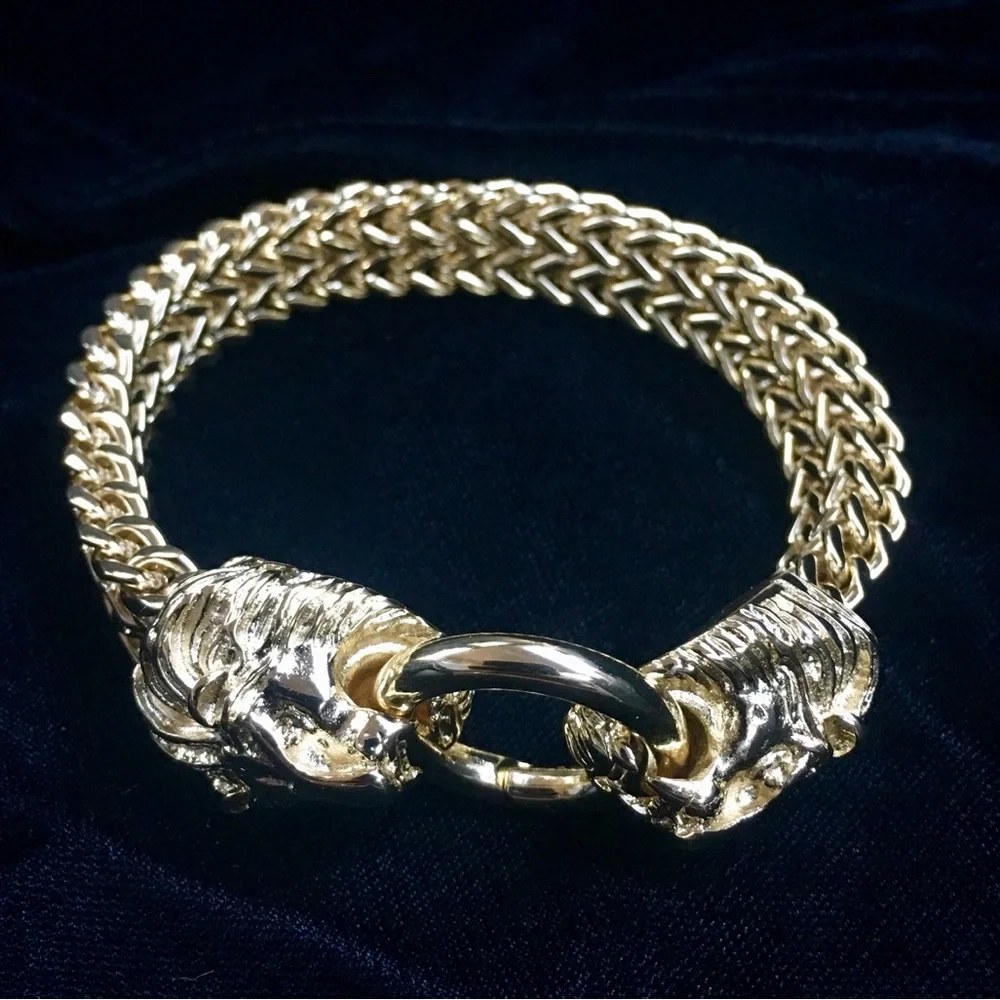 NEW LION DOUBLE FRANCO BRACELET 18K GOLD MADE IN ITALY *LIFETIME WARRANTY*